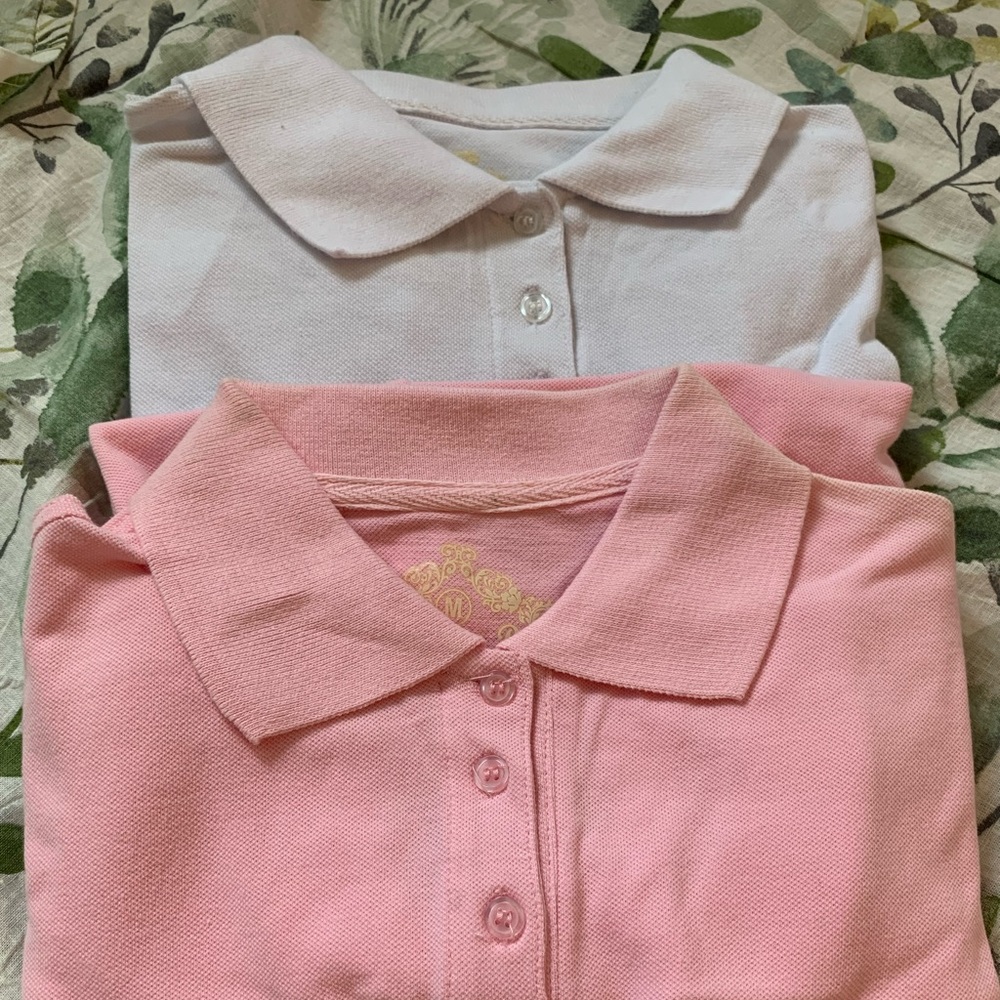 Womens cap sleeve cotton polo shirt Size M (2 Pack) Pink/White